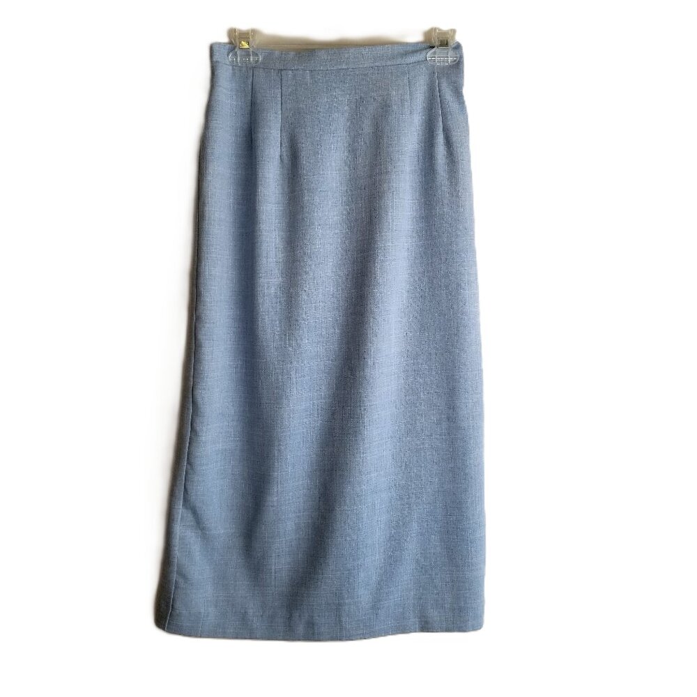 Light Blue Linen Look Midi Skirt Womens 10P Petite Sag Harbor Elastic Waist